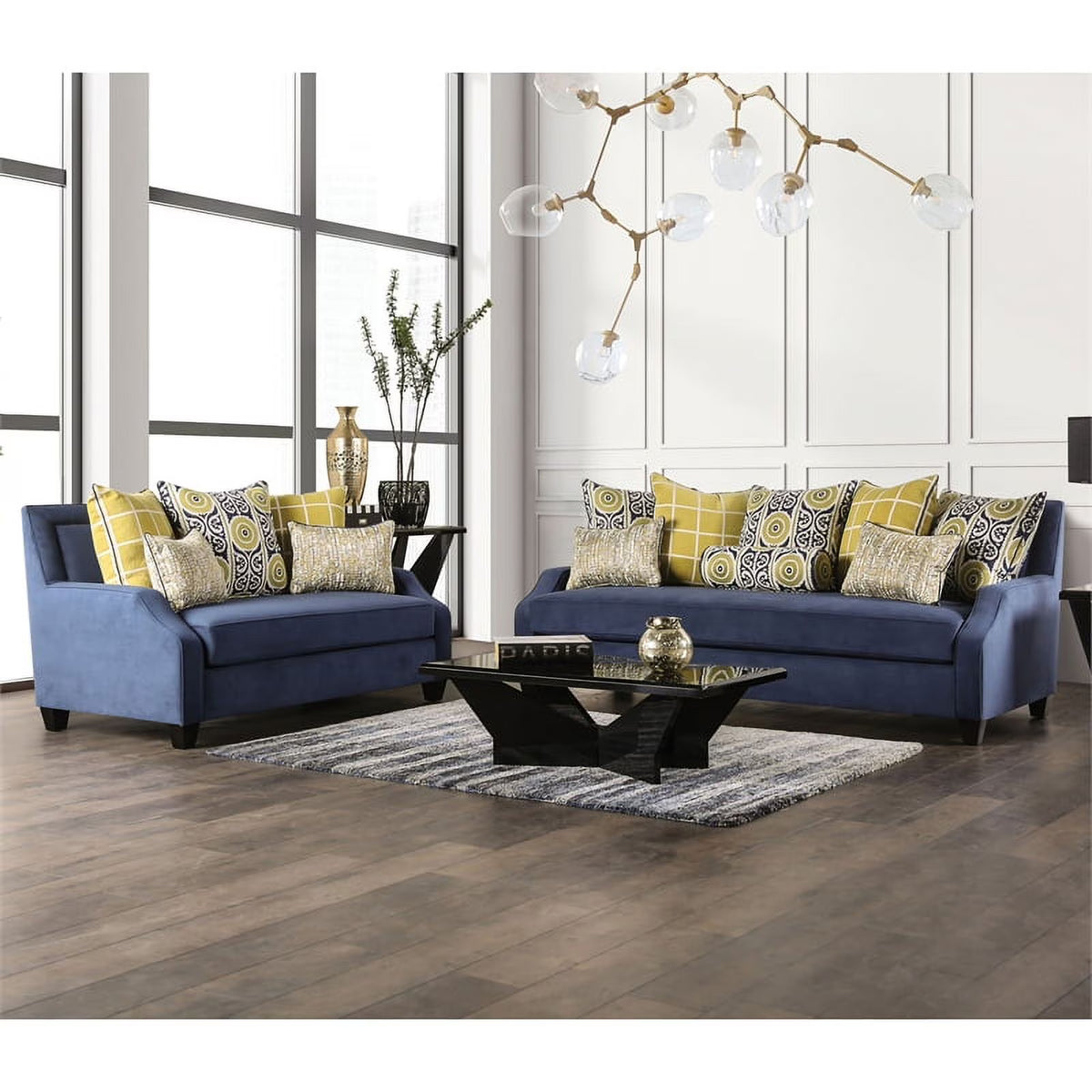 Navy Fabric Upholstered 2-Piece Sofa Set M33737