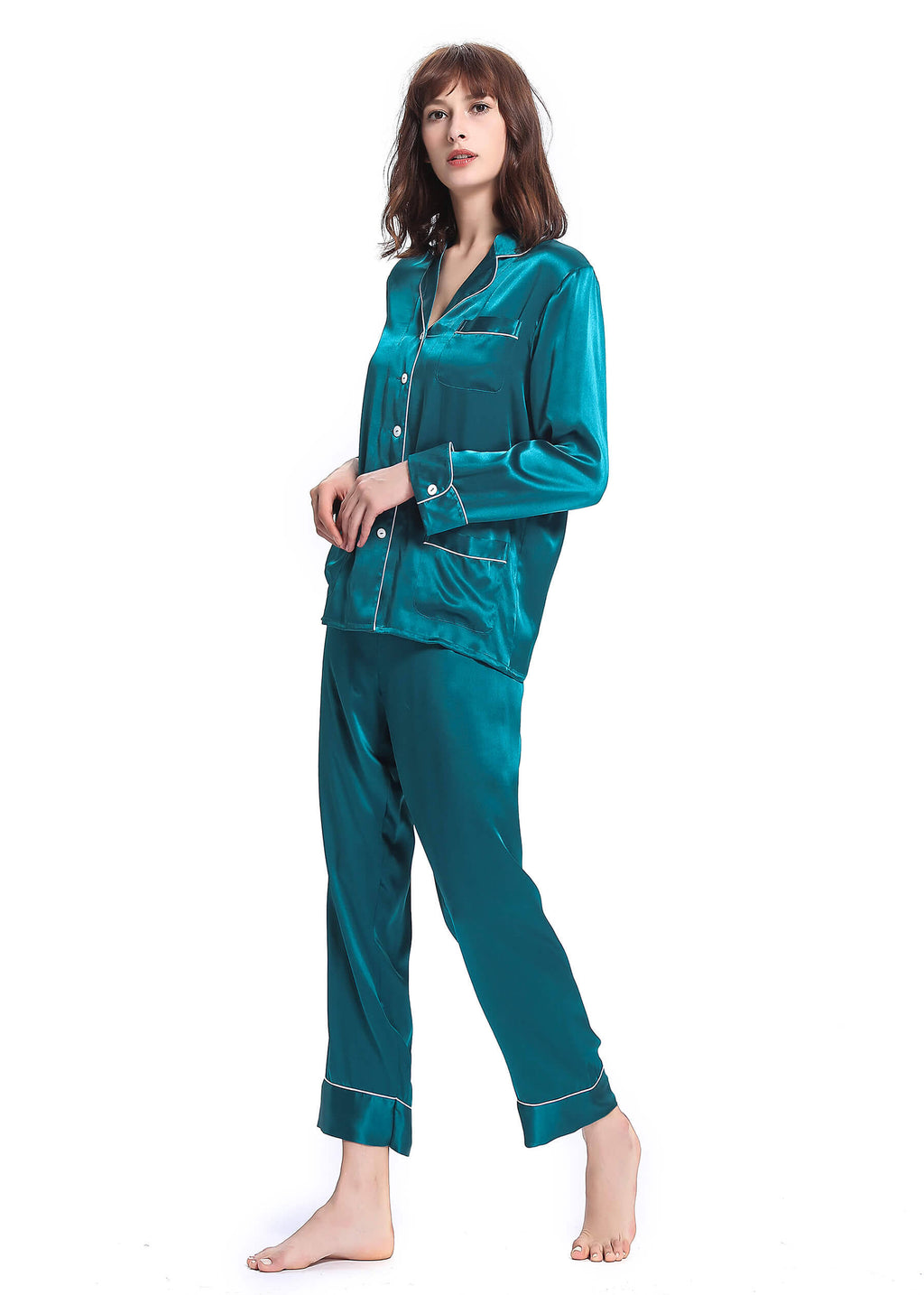 Pure Silk Pajamas Dark Teal S M406