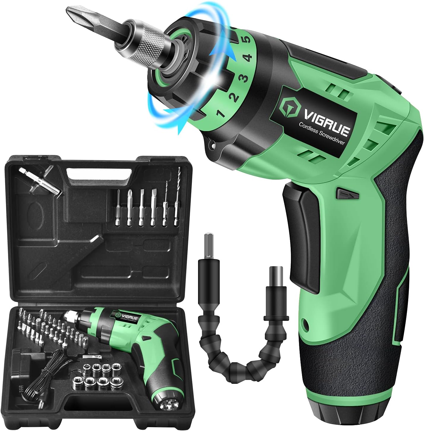 Cordless Rechargeable Electric Screwdriver with LED Light, Flexible Shaft, 4V MAX 2000mAh, Pack of 2 E29315