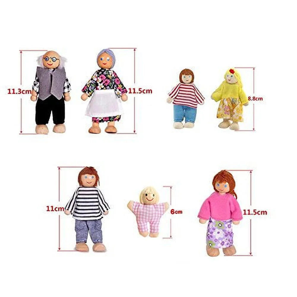 Wooden Dolls Playset Set of 7 People with Dog B7254
