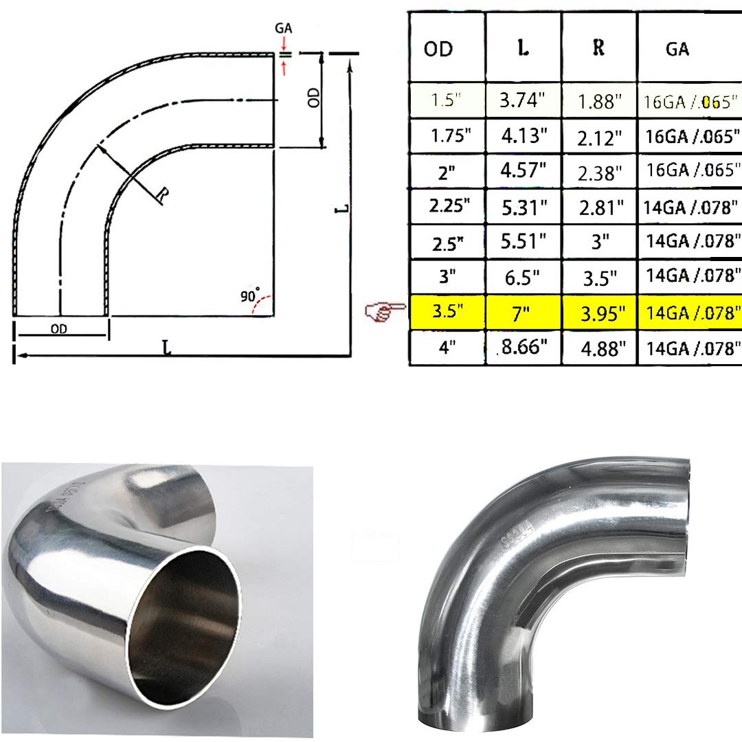 Stainless Steel 90 Degree Mandrel Bend Exhaust Elbow, Pack of 2 V12327
