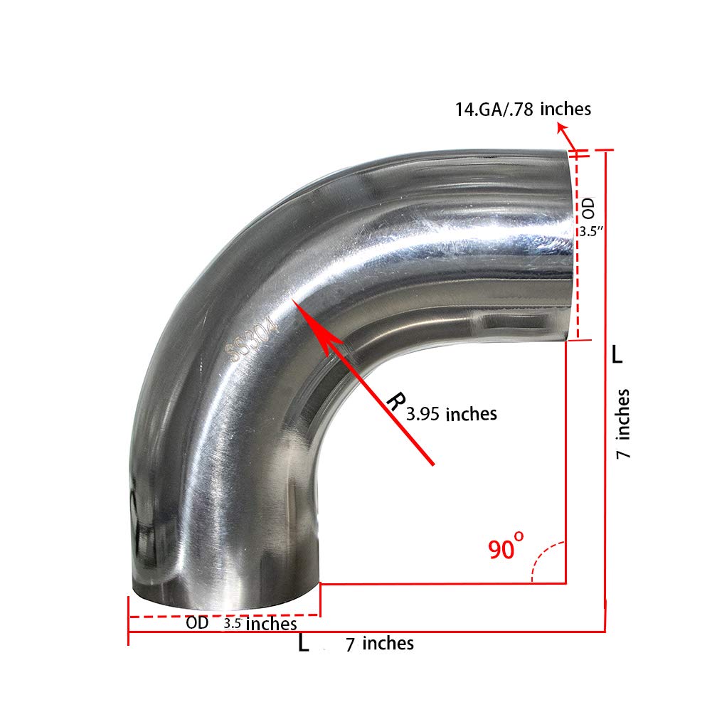 Stainless Steel 90 Degree Mandrel Bend Exhaust Elbow, Pack of 2 V12327
