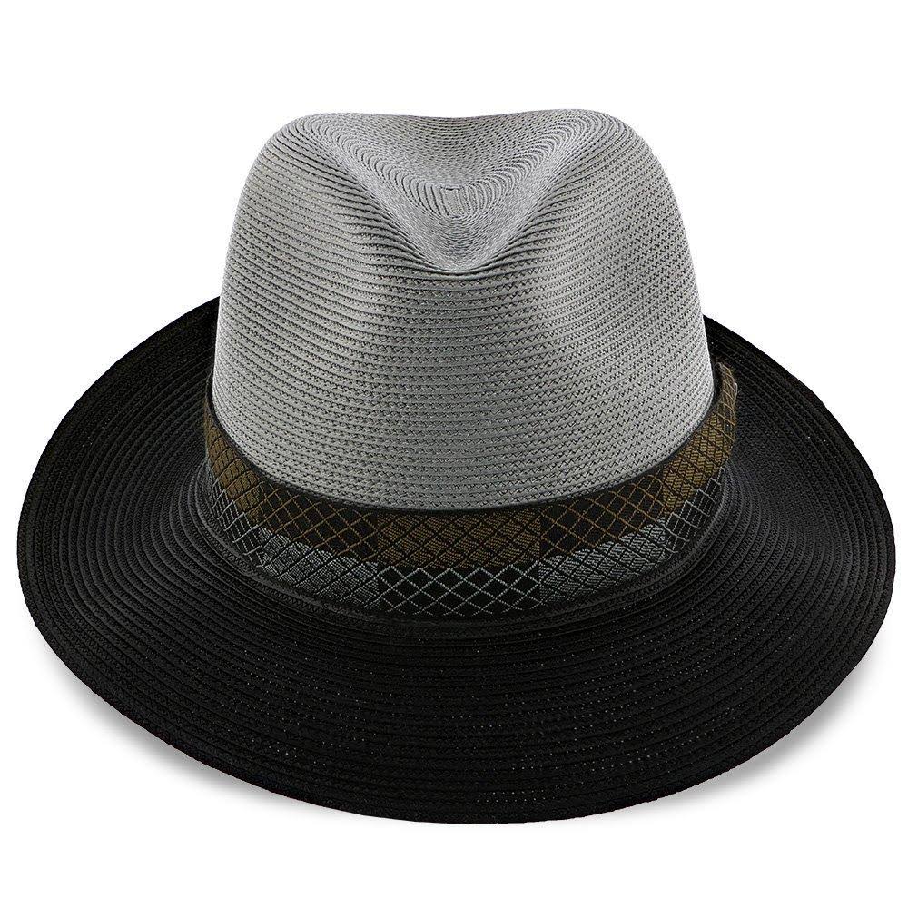 Ivory/Cognac Milan Straw Fedora Hat J858
