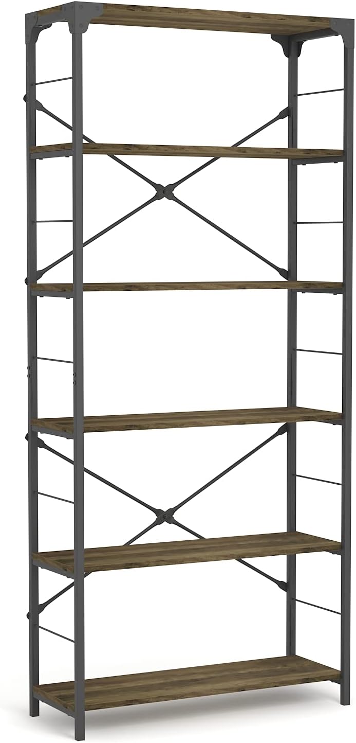 6-Tier Industrial Black Tall Open Shelf E546