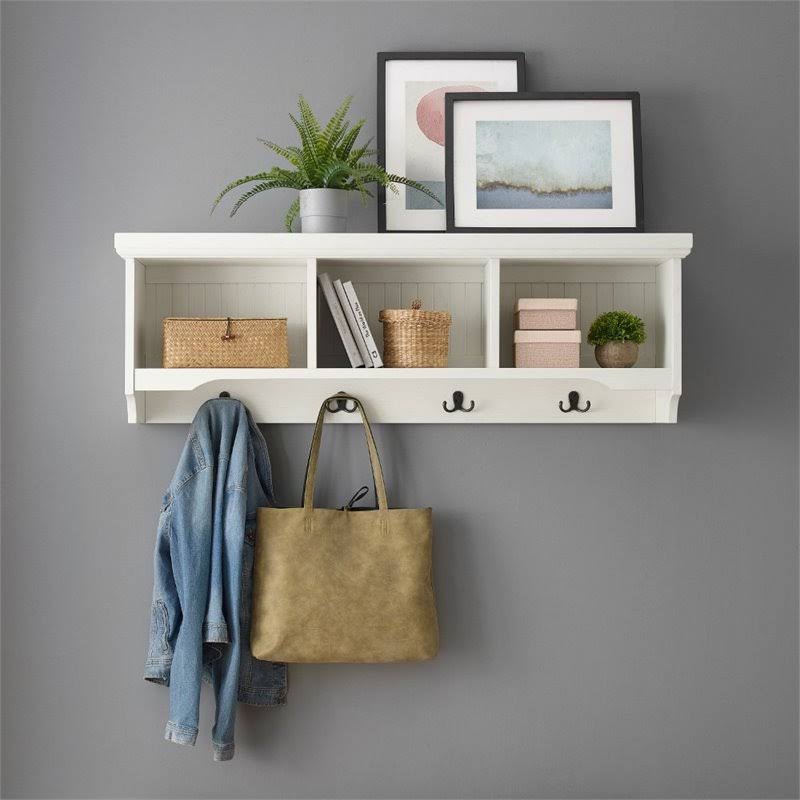 Distressed White Storage Shelf W6171