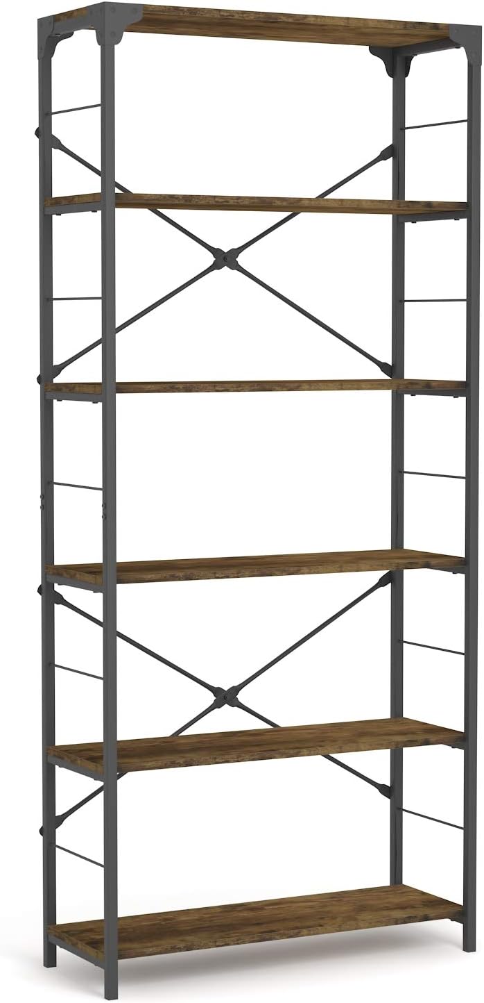 6-Tier Industrial Black Tall Open Shelf E546