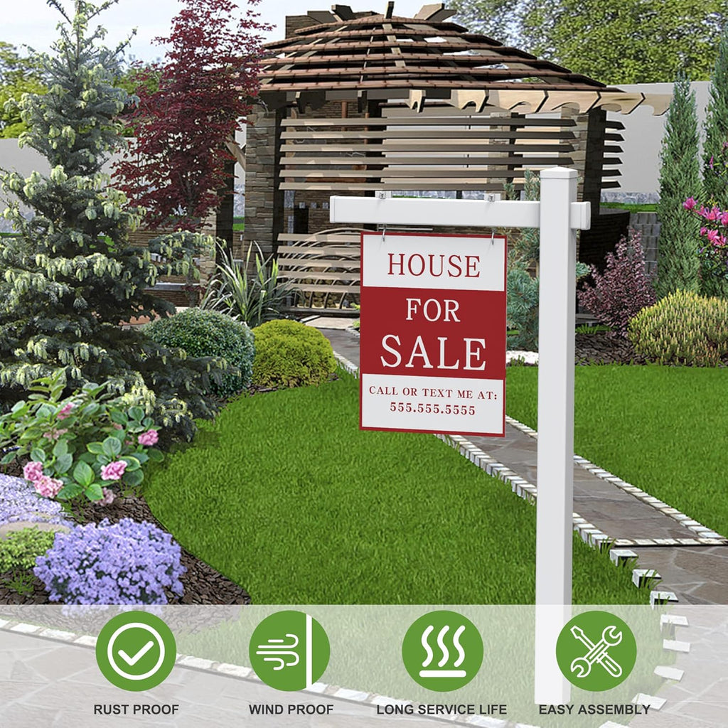 Vinyl PVC Real Estate Sign Post with Flat Cap 6' Tall, 36 Arm Holds Up to 24 Sign, White D6404