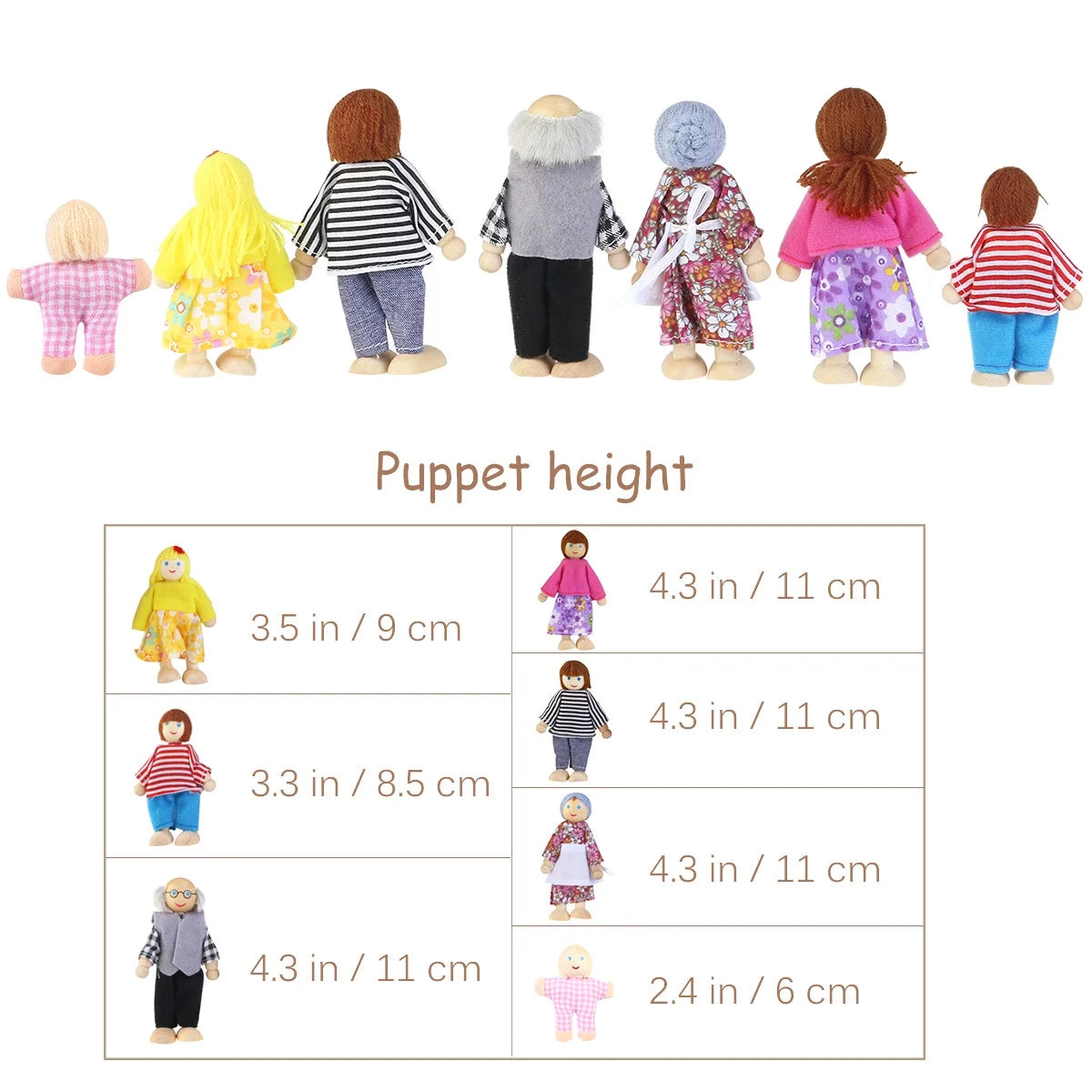7 Pieces Wooden Dollhouse Family Set Mini People Figures D2368