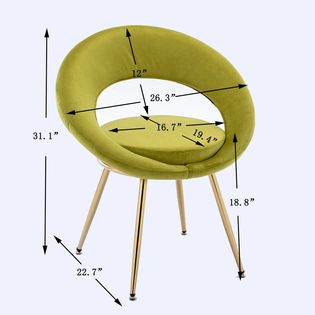 Olive Green Velvet Lounge Chair with Gold Plated Legs, Set of 2 U792