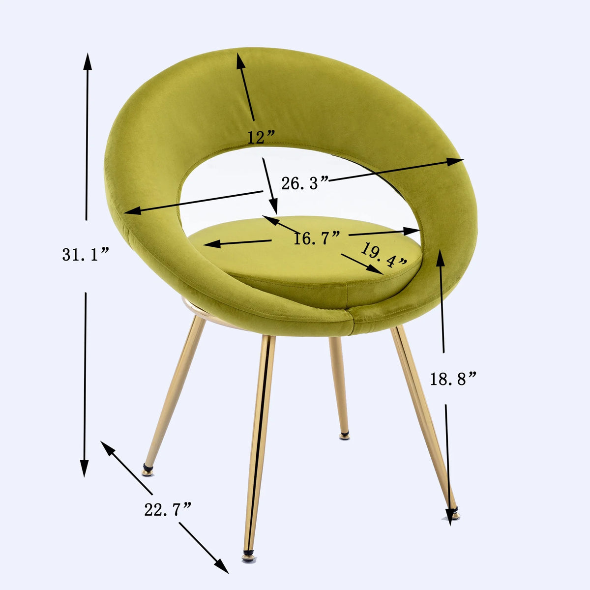 Olive Green Velvet Lounge Chair with Gold Plated Legs, Set of 2 U792
