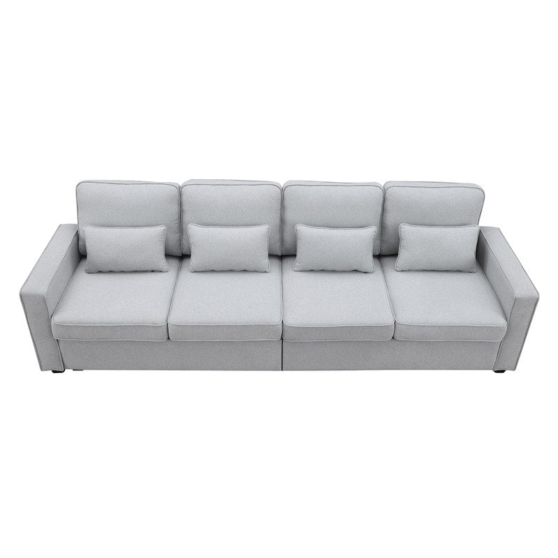 Modern 104" 4-Seater Linen Fabric Sofa with 4 Pillows Light Grey J2778
