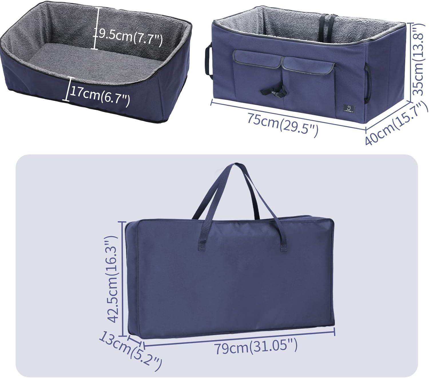 Deep Blue Pet Car Booster Seat with 2 Safety Leashes A3037