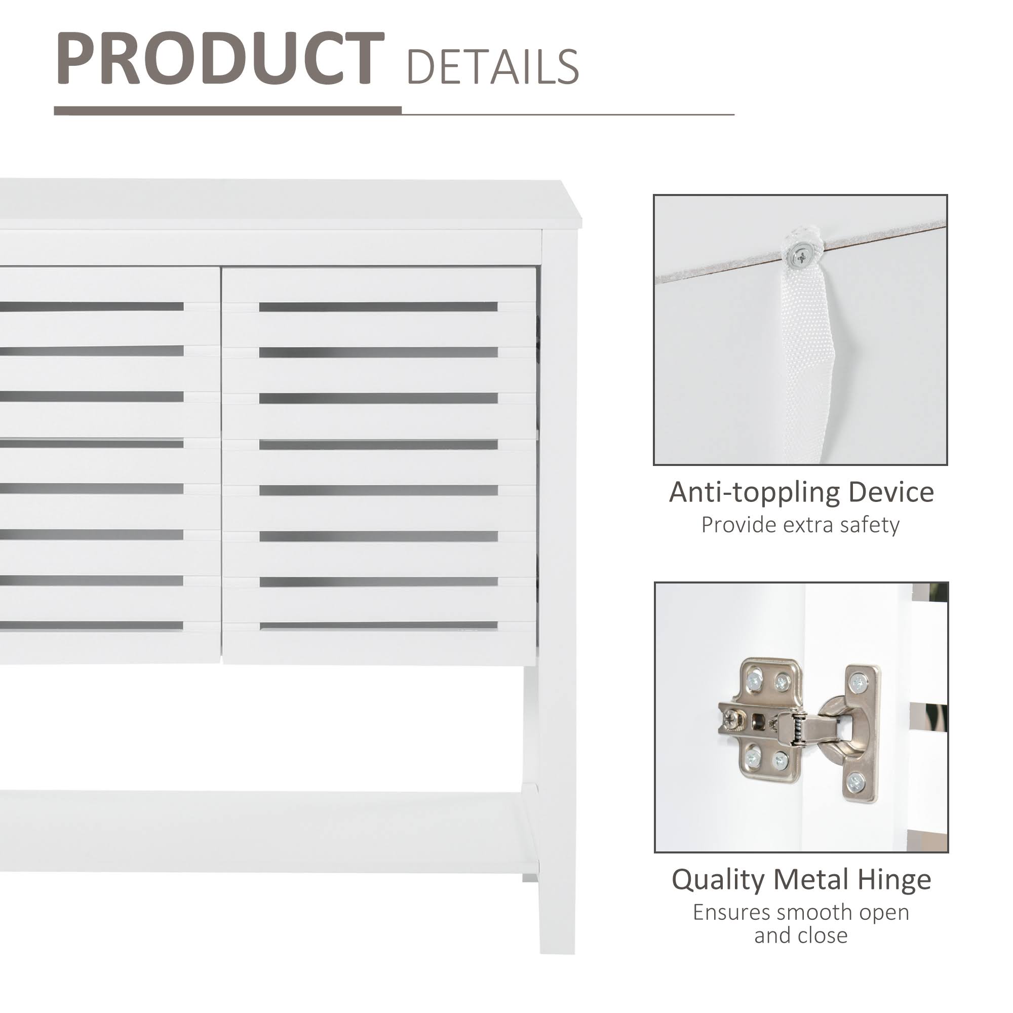 White Media Console Cabinet with Slat Double Doors and Adjustable Shelf F9057