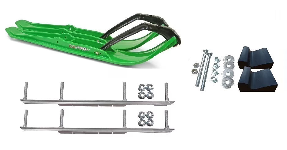 Green XPT Snowmobile Skis with 7.5" Shaper Bars Complete Kit W4408