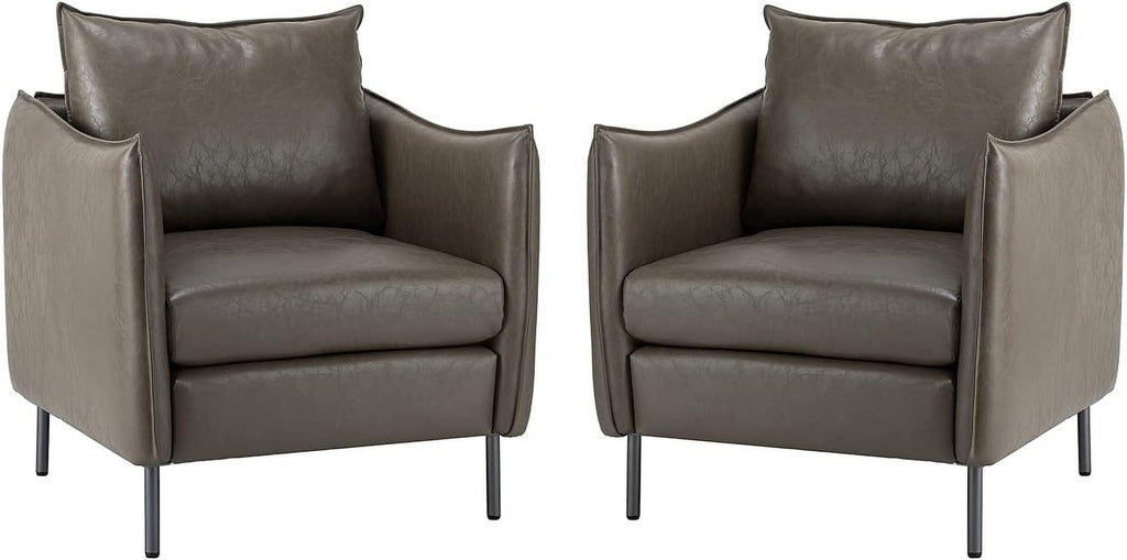 Grey Faux Leather Armchair Set Of 2 with Moveable Cushion X40583