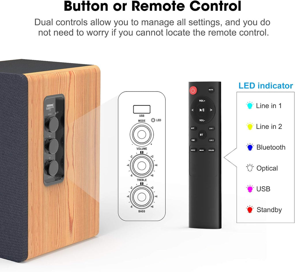 Wood Grain 4 Inch Powered Bluetooth Bookshelf Speakers I288