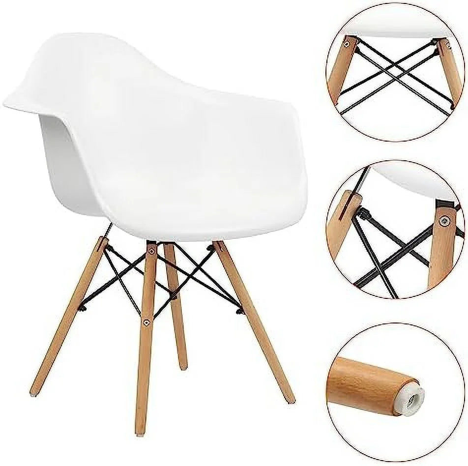 White Set of 4 Plastic Dining Chairs with Wood Legs T6643