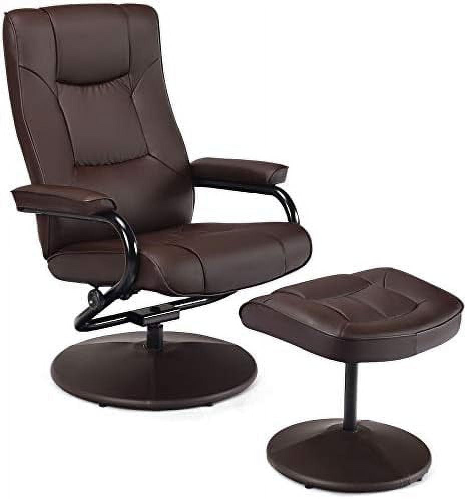 Brown PU Leather Swivel Recliner Chair with Footrest Ottoman Set H74736