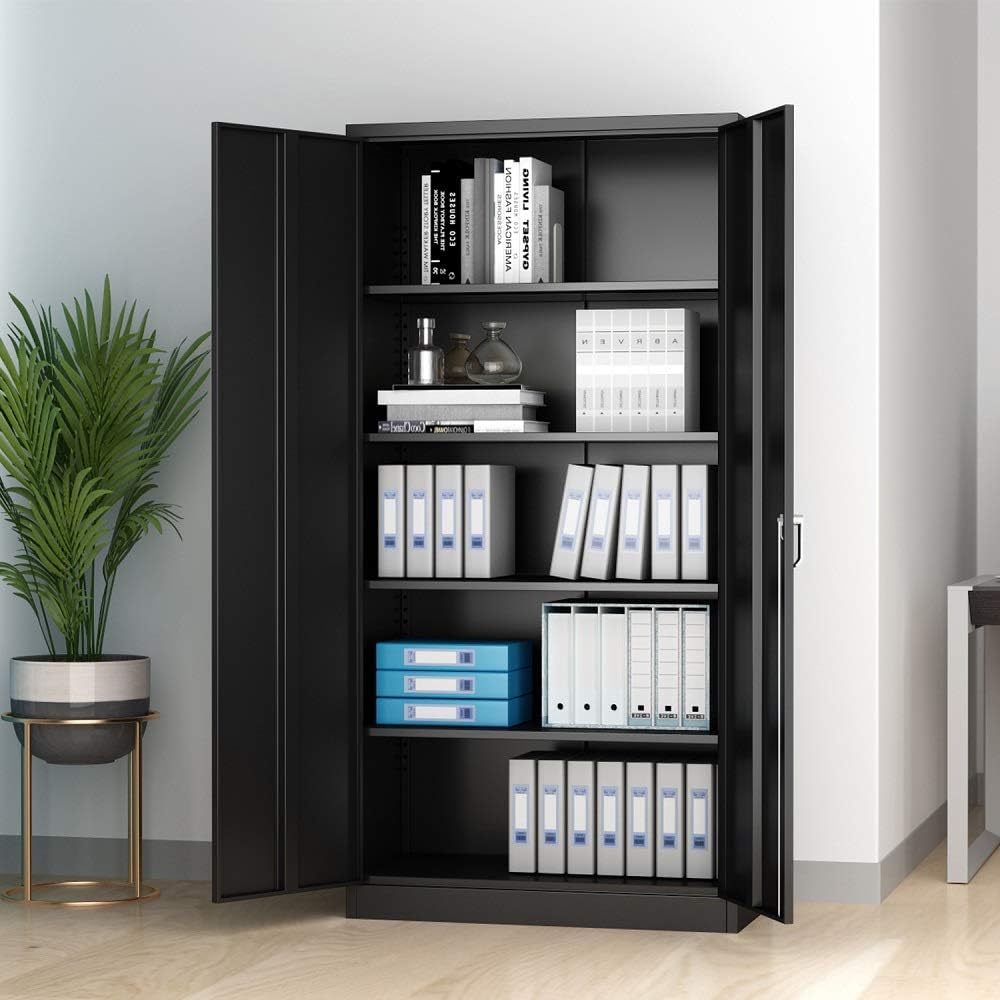 Large Space Steel Storage Cabinet with 4 Adjustable Shelves and Lock 2 Doors X476