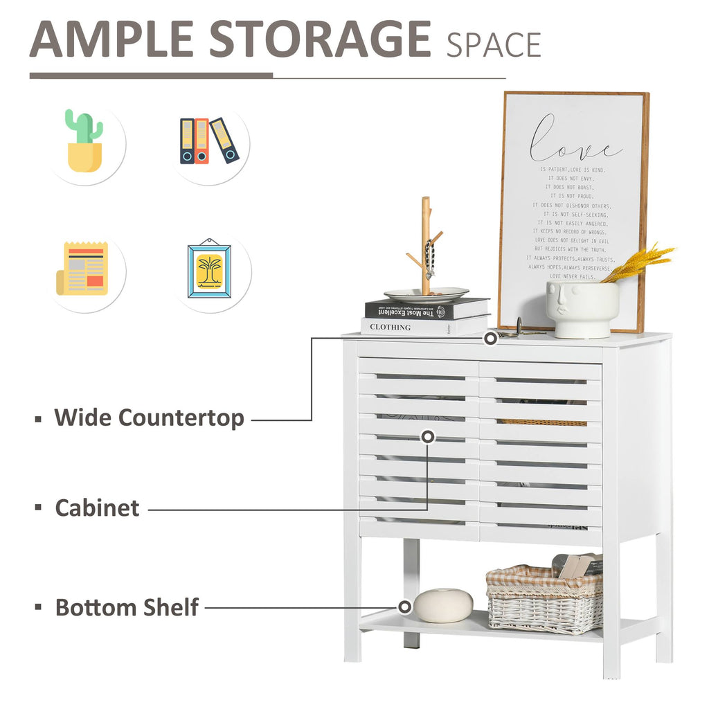 White Media Console Cabinet with Slat Double Doors and Adjustable Shelf F9057