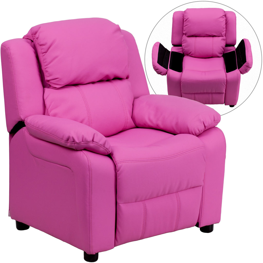Hot Pink Vinyl Kids Recliner with Storage Arms R729