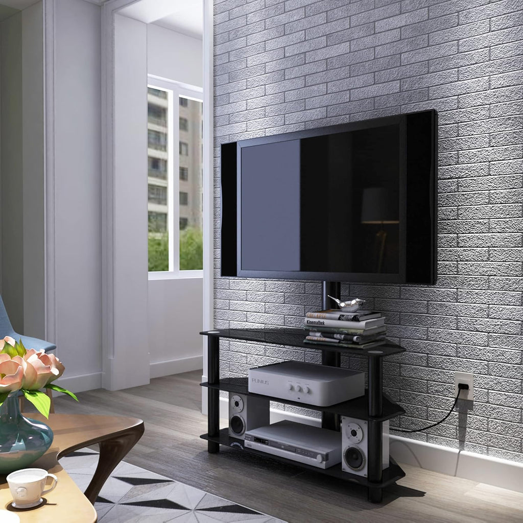 Swivel Floor TV Stand with Tempered Glass Shelf, Black B46626