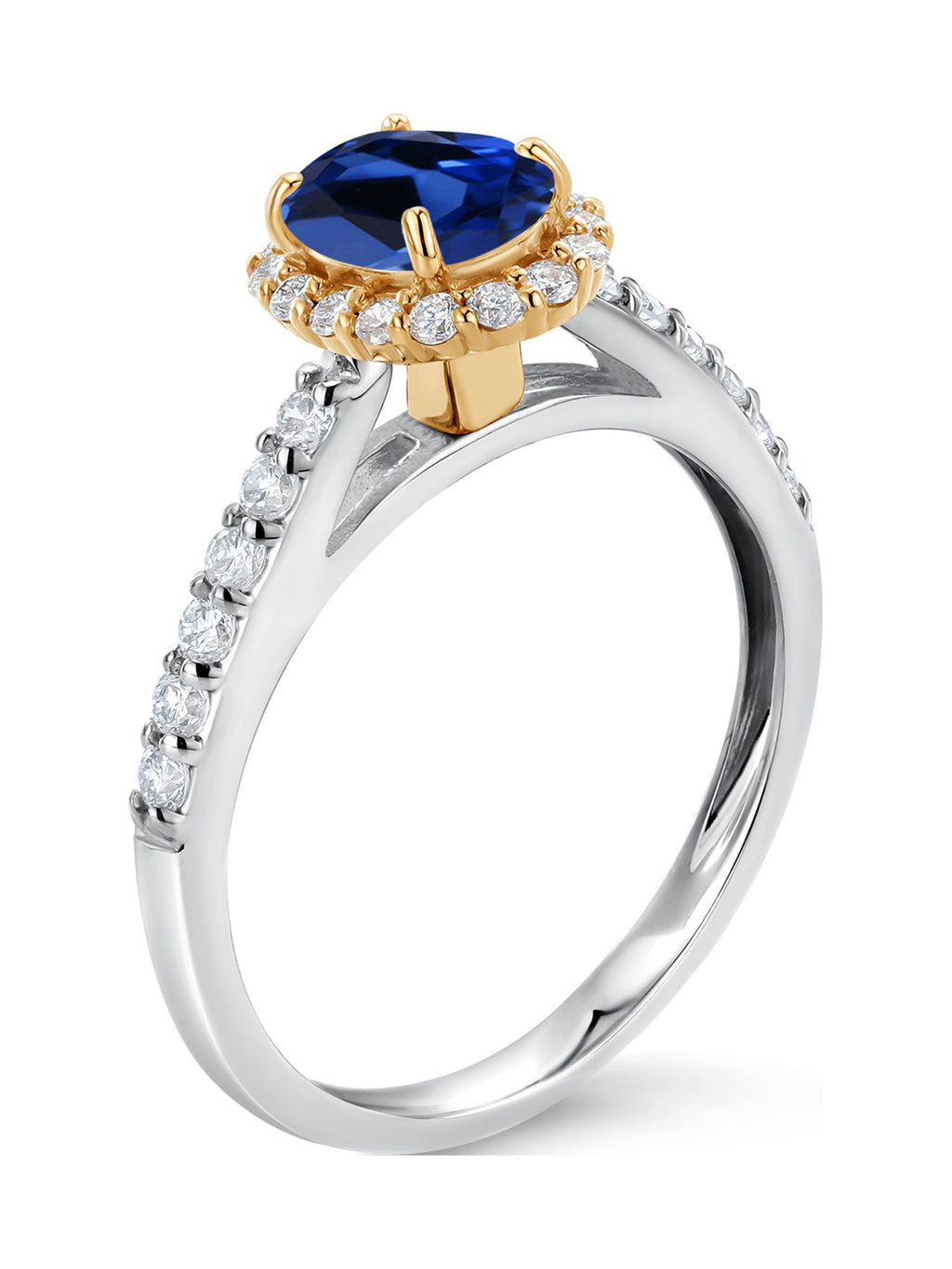 10K White Gold Blue Created Sapphire Lab Grown Diamond Halo Engagement Ring (1.31 Cttw, Oval 7X5MM) H31184