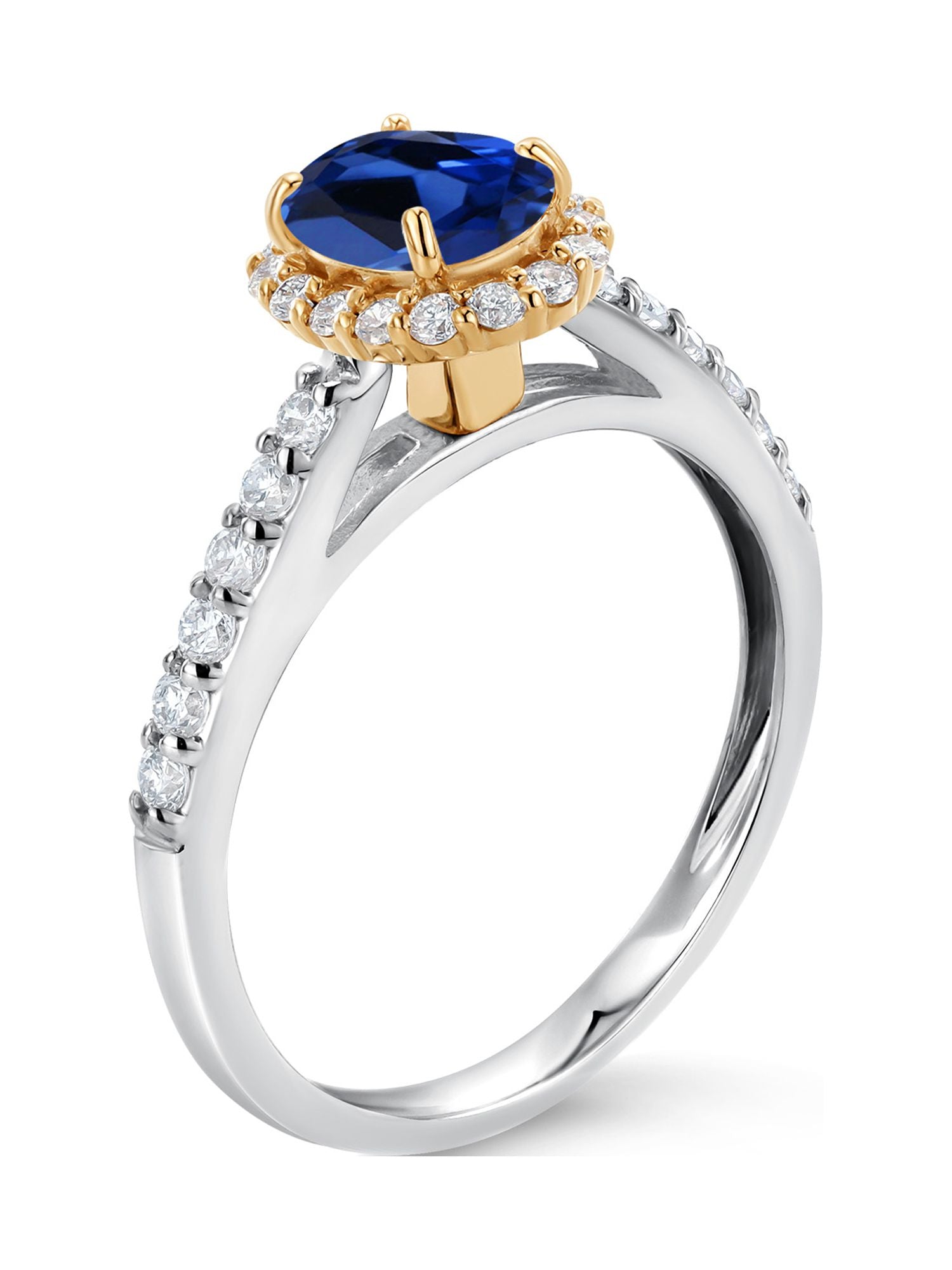 10K White Gold Blue Created Sapphire Lab Grown Diamond Halo Engagement Ring (1.31 Cttw, Oval 7X5MM) H31184