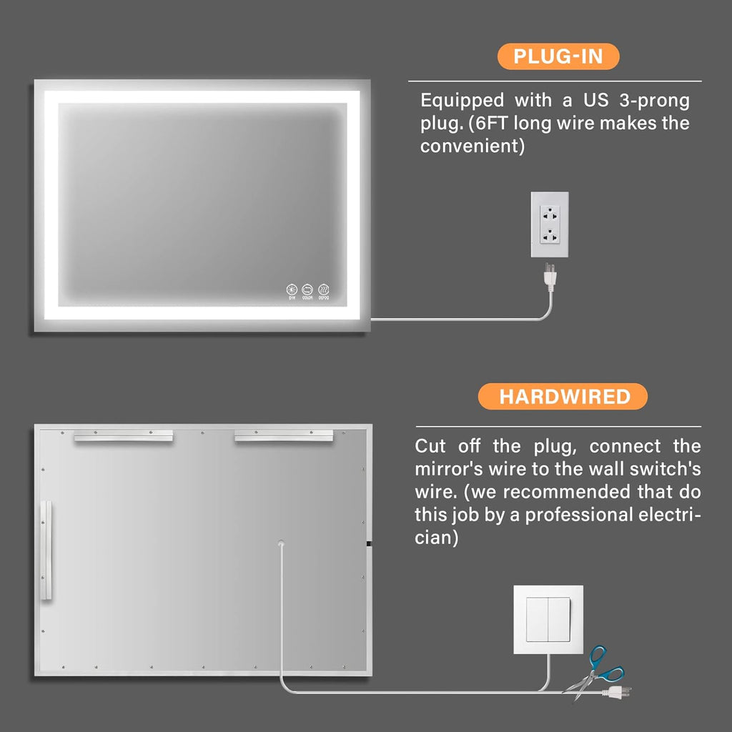 Wall Mounted LED Bathroom Mirror with Anti-Fog, Dimmable M313