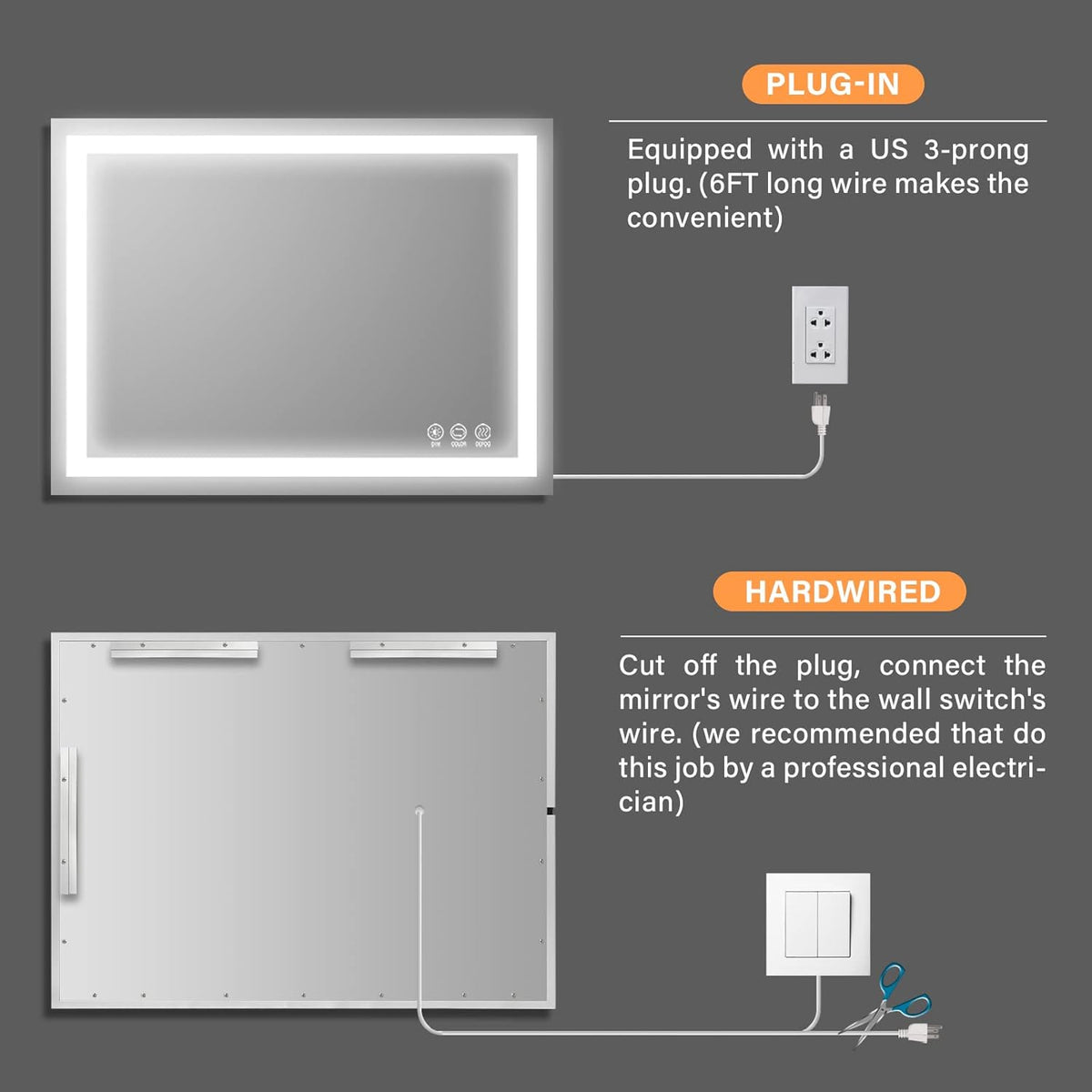 Wall Mounted LED Bathroom Mirror with Anti-Fog, Dimmable M313