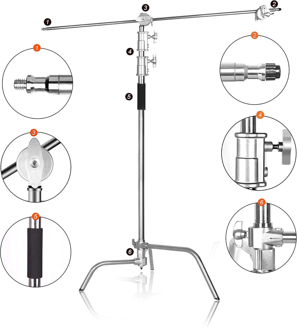 C Stand with Boom Arm, 10ft/300cm Adjustable Heavy Duty Light Cstand with 4.2ft/128cm Holding Arm, 2 Pieces Grip Head N169186