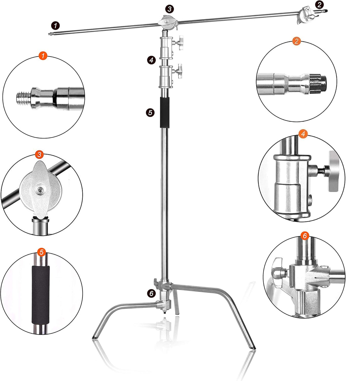 C Stand with Boom Arm, 10ft/300cm Adjustable Heavy Duty Light Cstand with 4.2ft/128cm Holding Arm, 2 Pieces Grip Head N169186