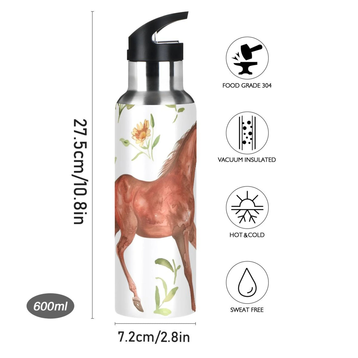 20 oz Insulated Stainless Steel Water Bottle with Straw Lid Y39137