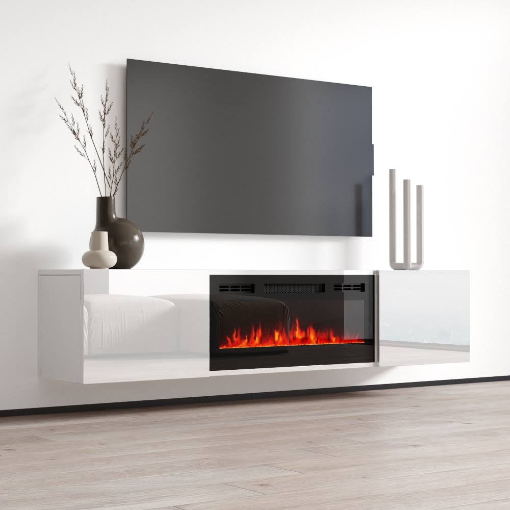 White Wall Mounted Electric Fireplace TV Stand H747459