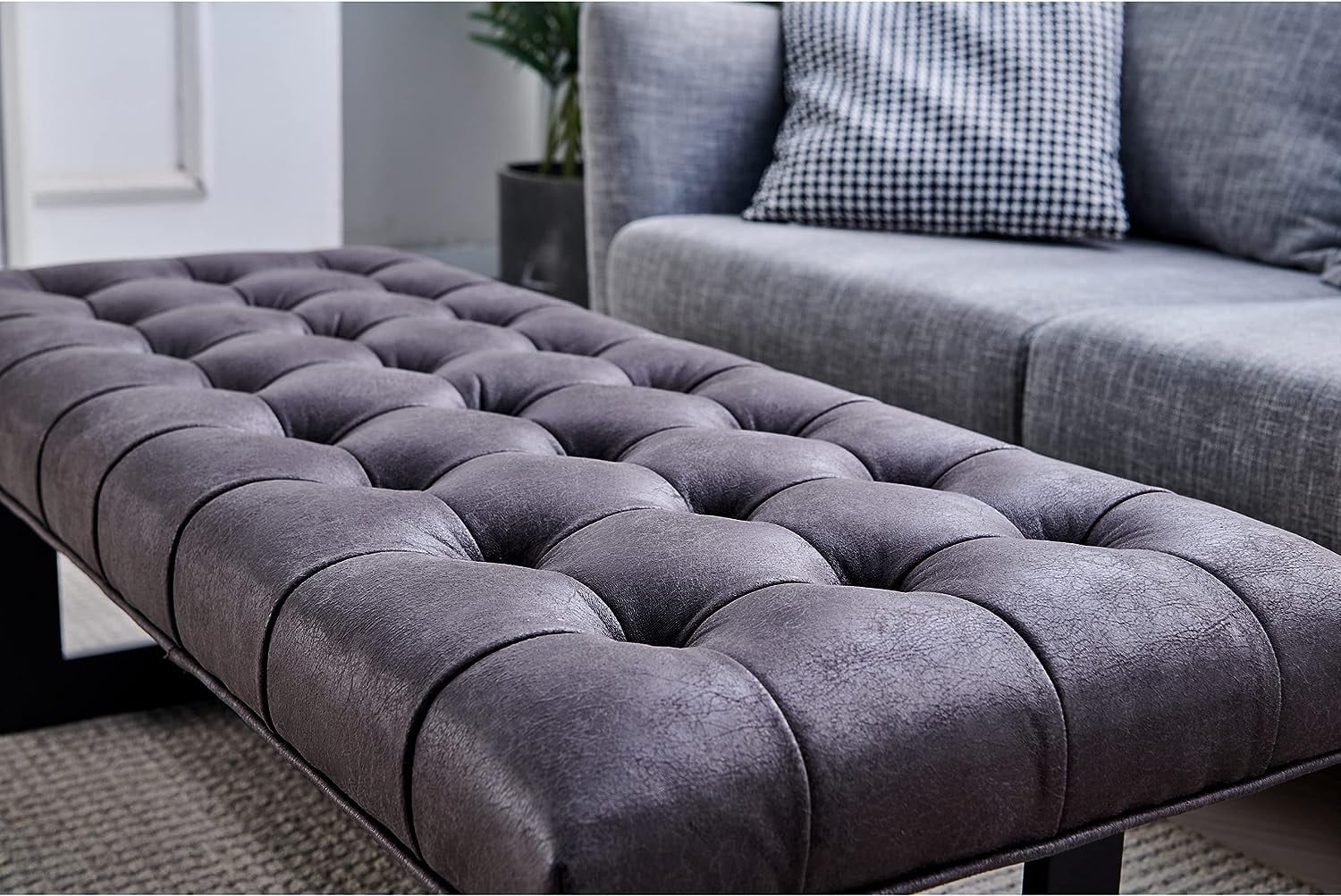 Foggy Gray Vegan Leather Ottoman Bench Z1886