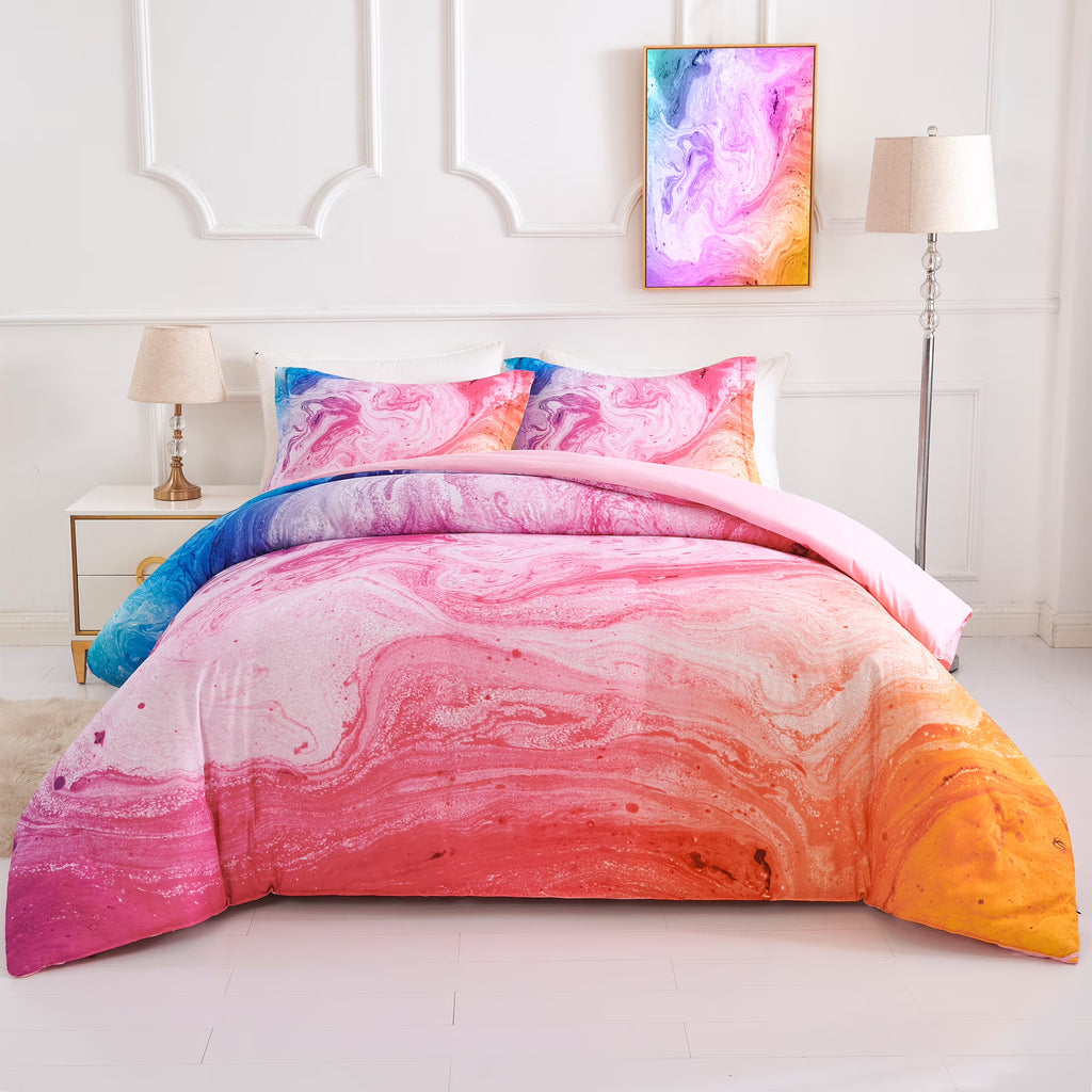 Gradient Abstract Marble Reversible Full/Queen Comforter Set, 3 Pieces N610033