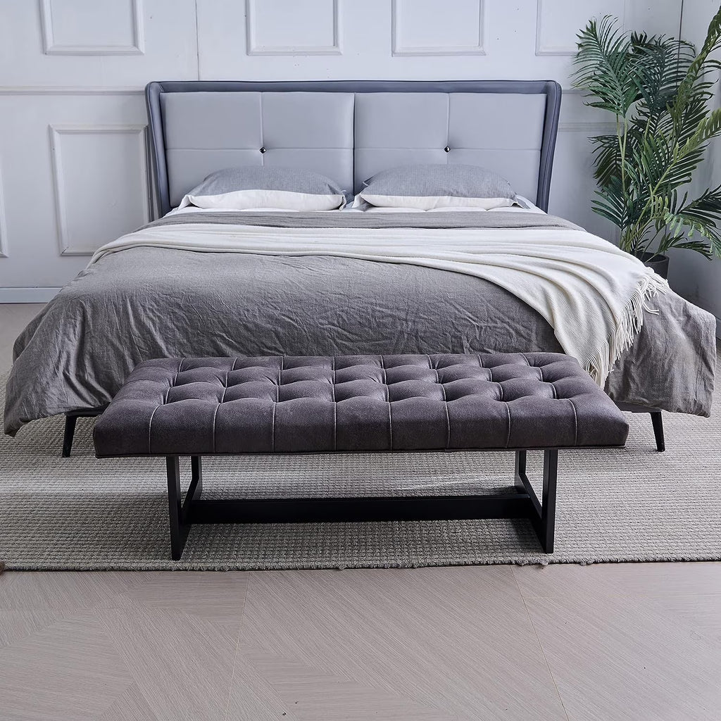 Foggy Gray Vegan Leather Ottoman Bench Z1886