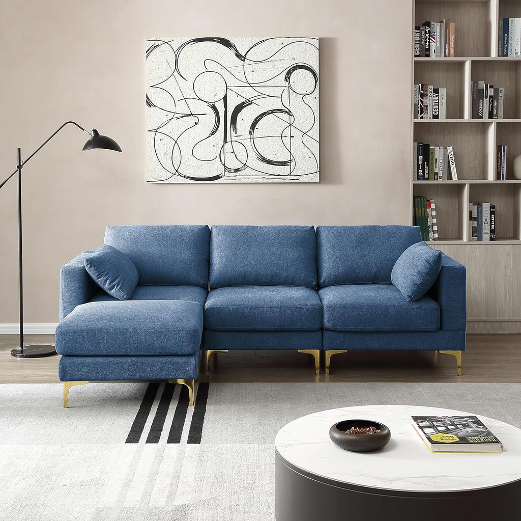 Blue Reversible Modular Sofa with 2 Pillows Z686