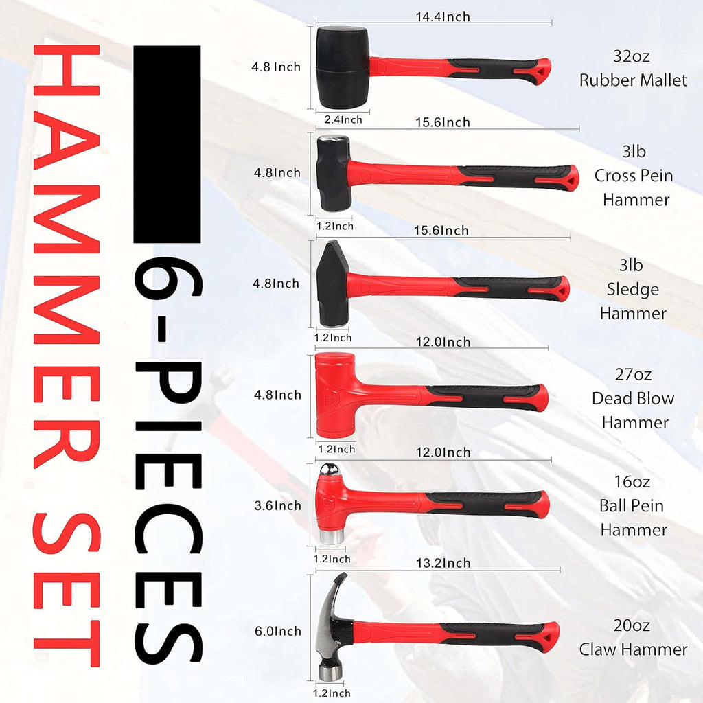 6-Piece Hammer Set with Fiberglass Handle J73327