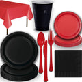 Black and Red Disposable Party Supplies, Serves 40, Paper Plates, 12 oz Plastic Cups B570693