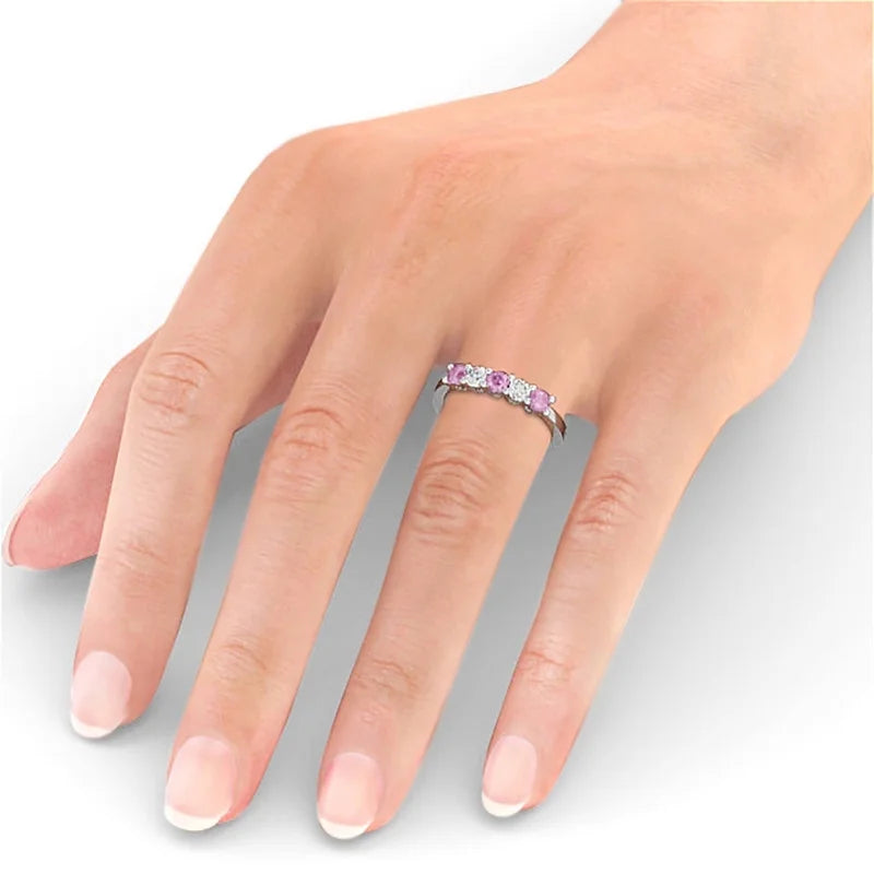 14K White Gold Pink Sapphire Diamond Eternity Band S445