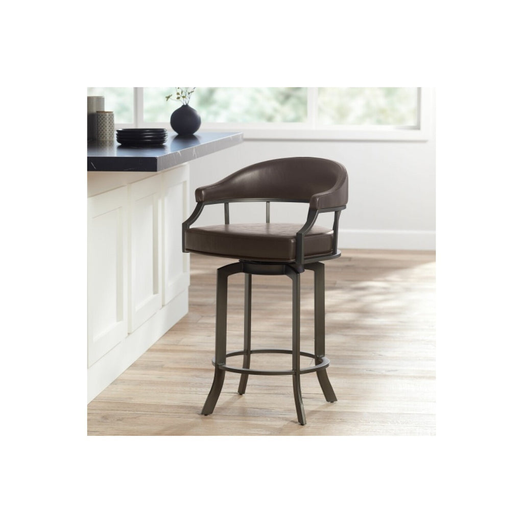 Brown Faux Leather Swivel Counter Stool Q422