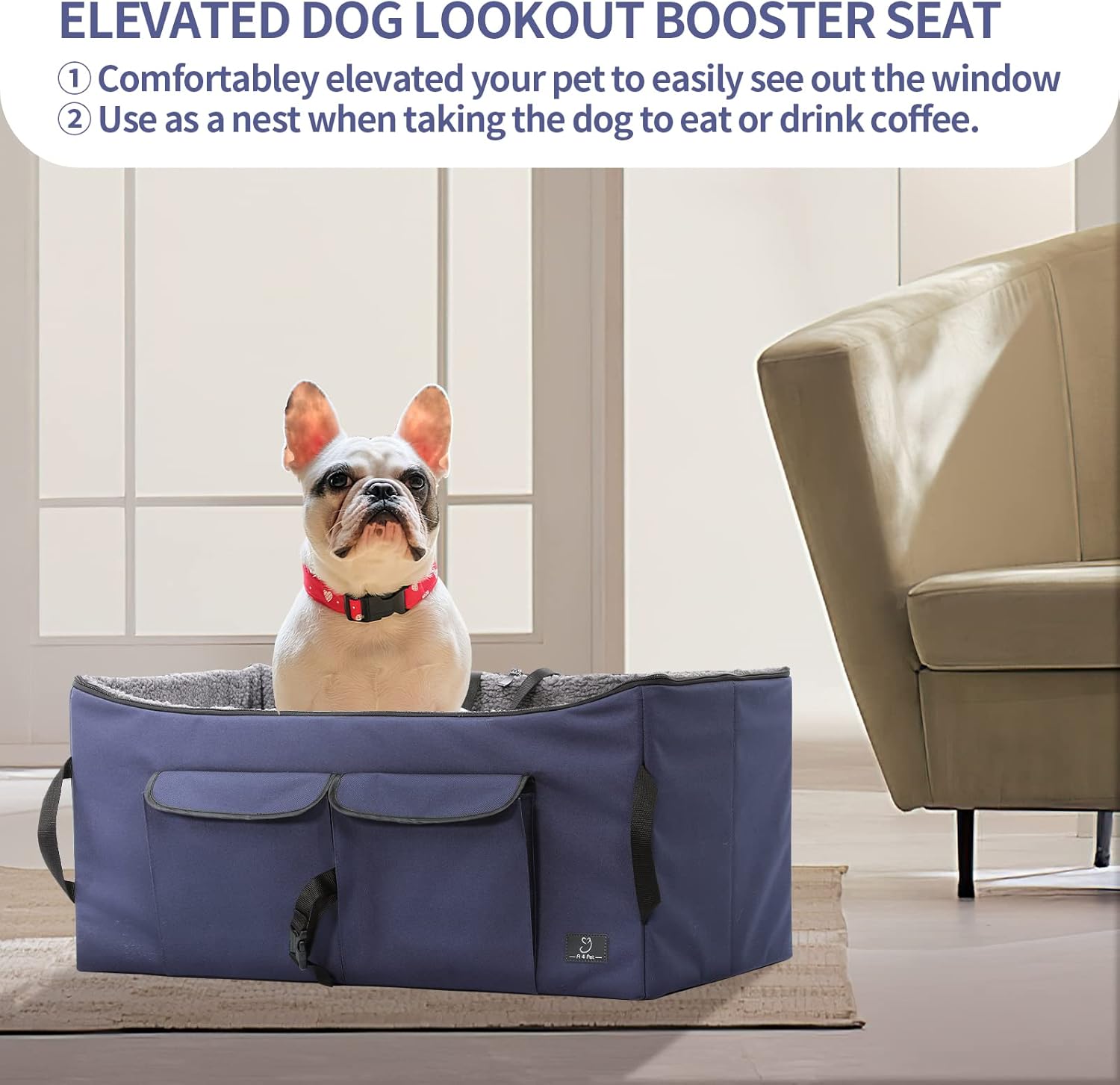 Deep Blue Pet Car Booster Seat with 2 Safety Leashes A3037