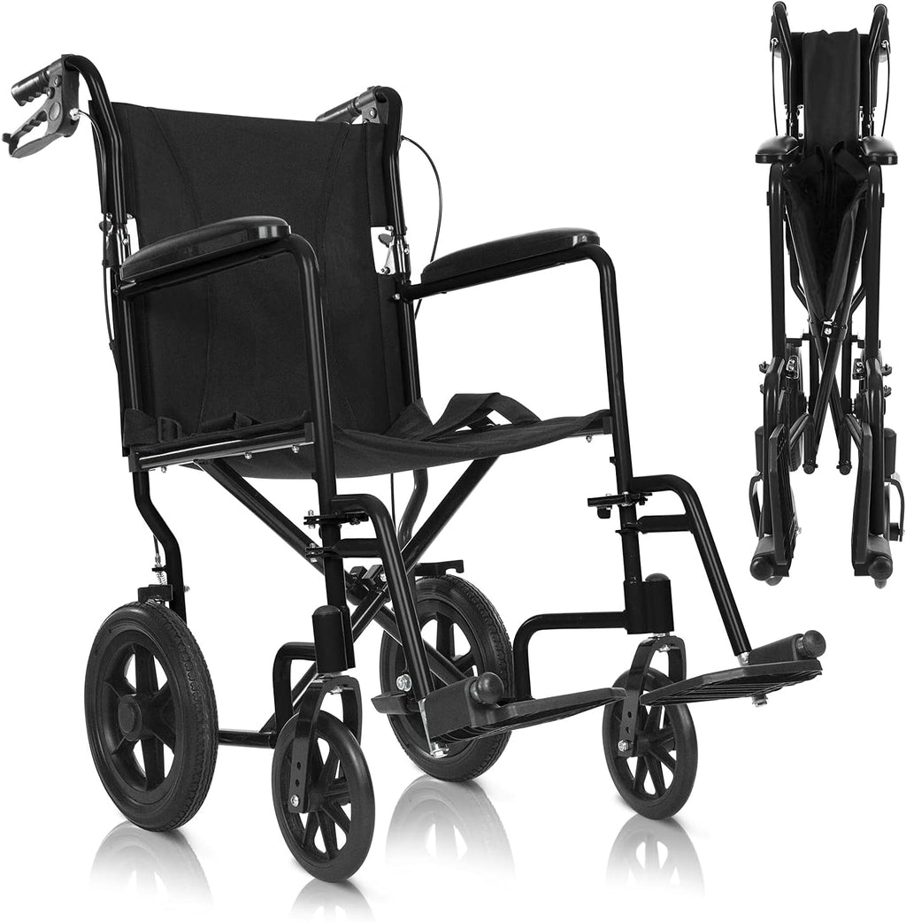 Blue Aluminum Folding Transport Wheelchair with Hand Brake T320670