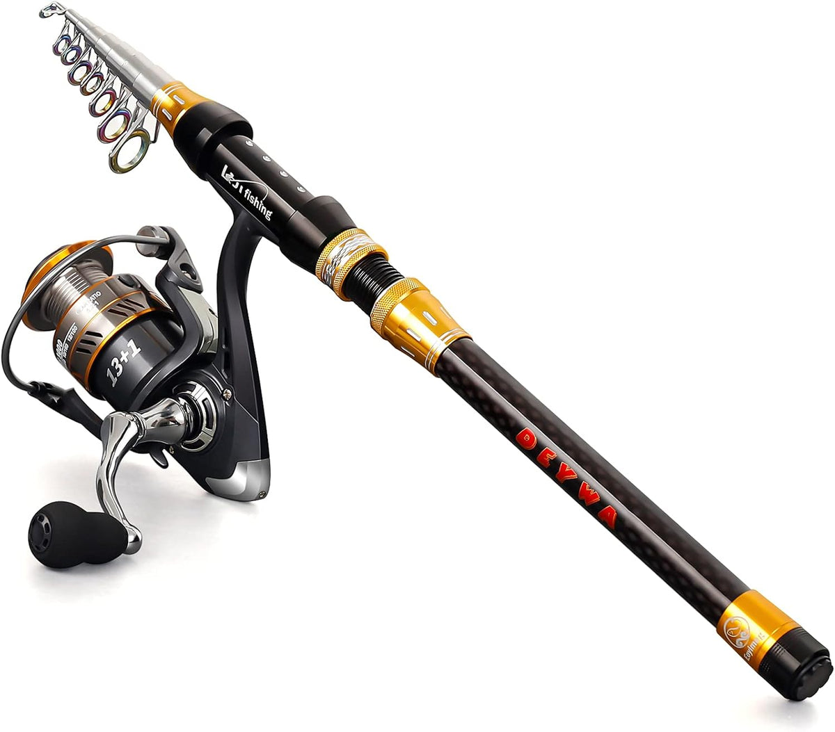 Telescopic Carbon Fiber Fishing Rod and Reel Combo with Fishing Accessories Golden Black U2727