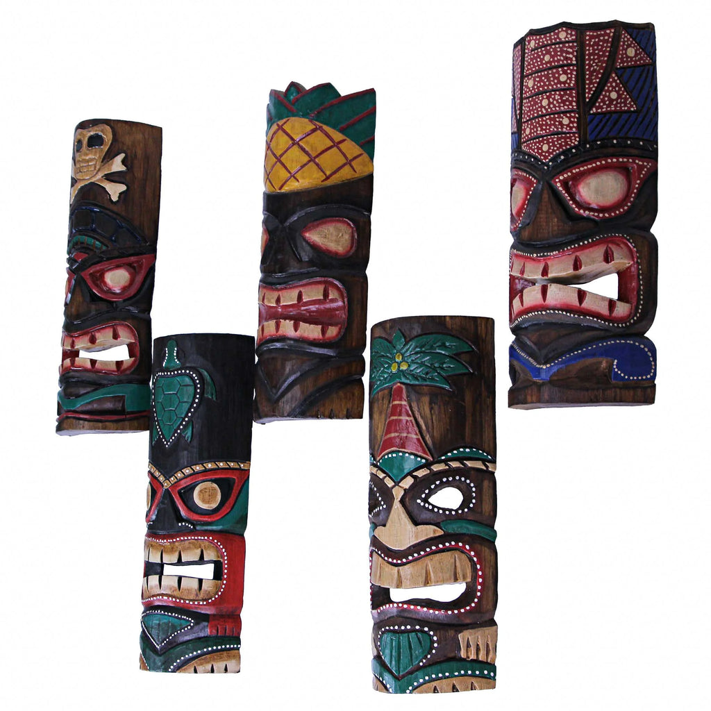 12 inch Wood Multicolor Tiki Mask Wall Hanging Art Set of 10 H64735