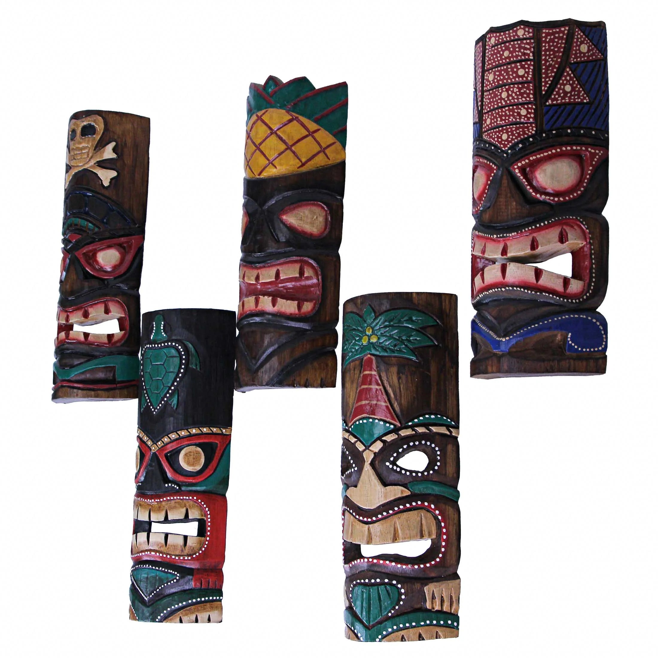 12 inch Wood Multicolor Tiki Mask Wall Hanging Art Set of 10 H64735