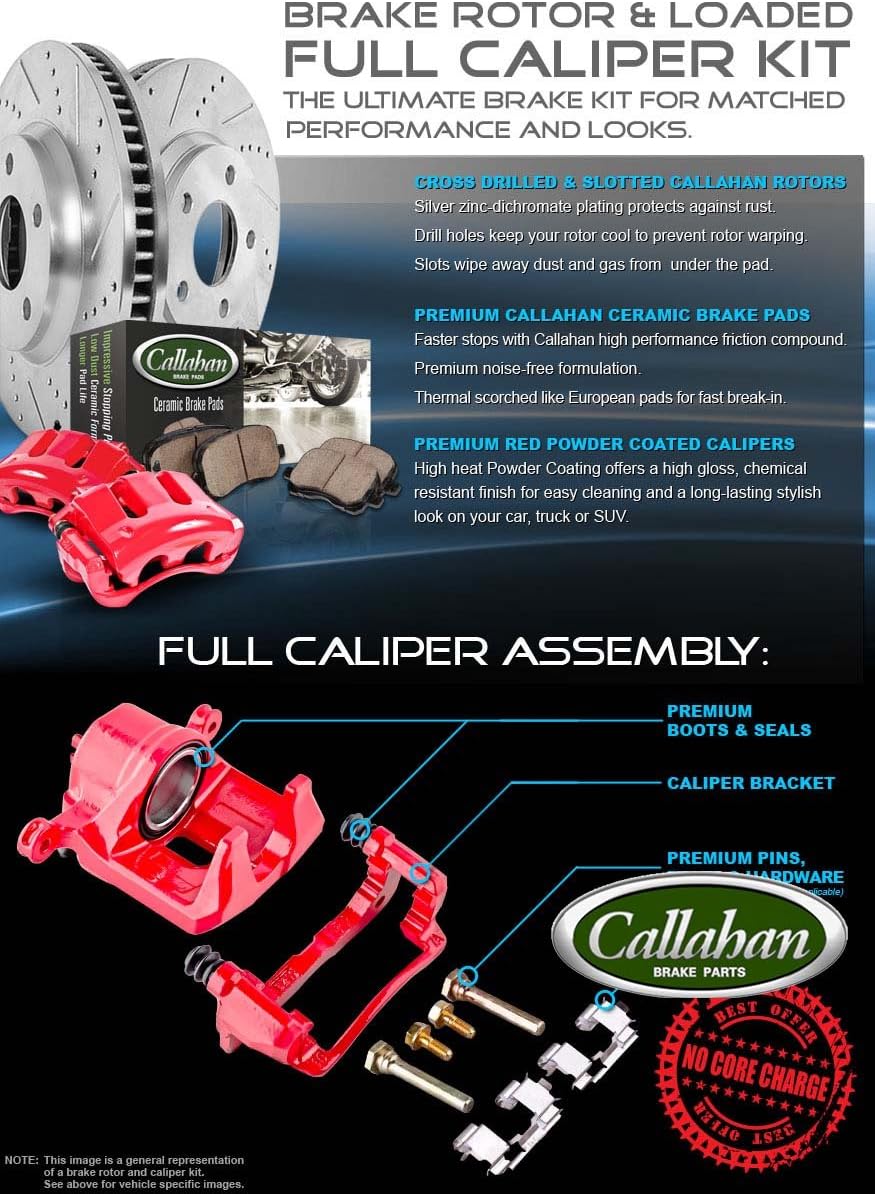 Red Powder Coated Calipers with Drilled Slotted Rotors and Ceramic Pads W19276