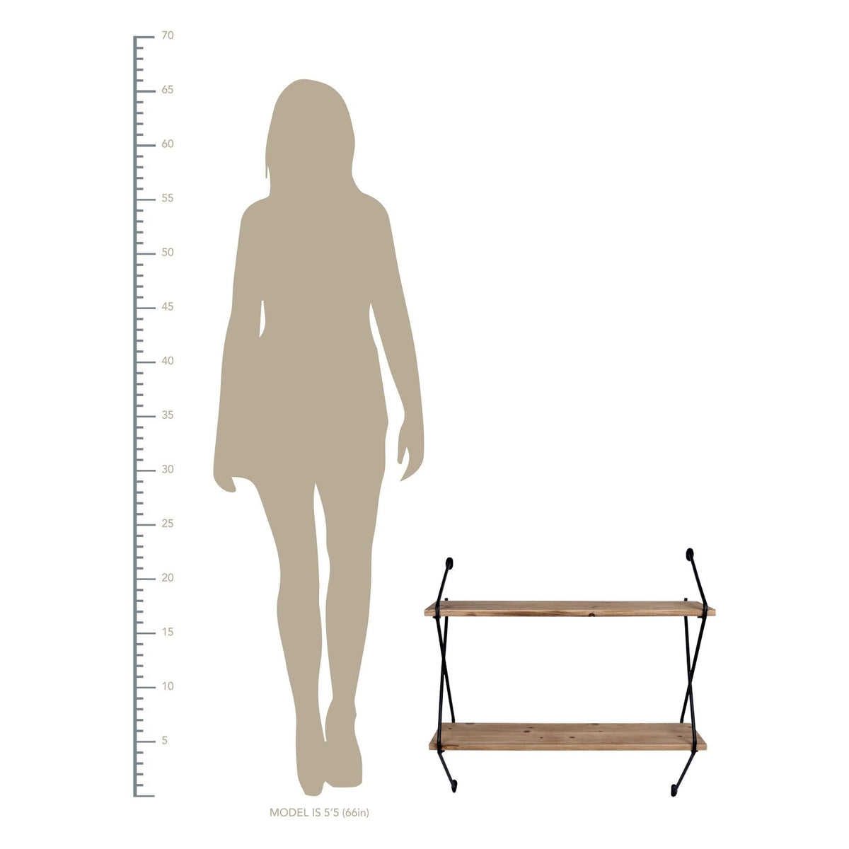 Industrial 2 Tier Metal Wire and Wood Wall Shelf X261