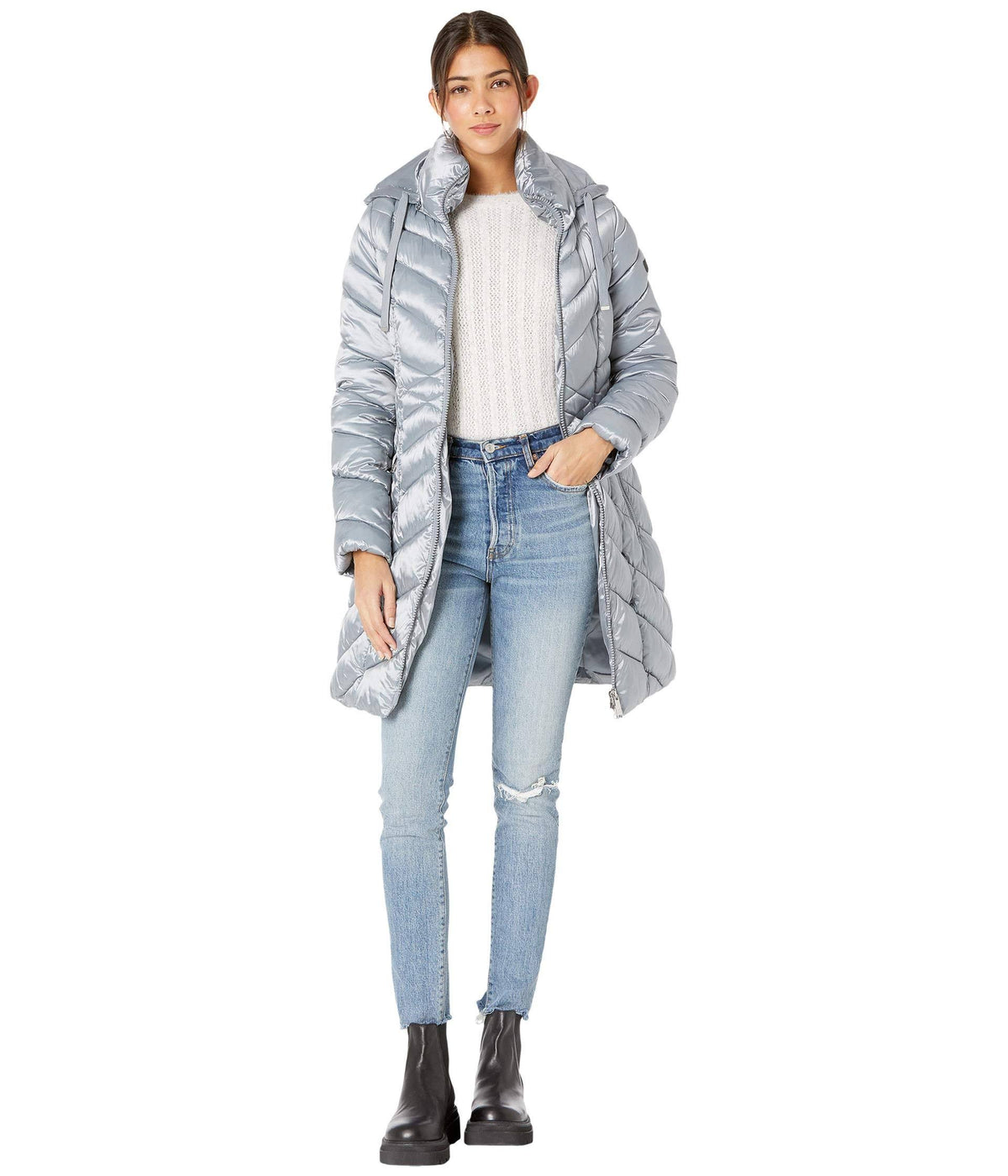 Grey Hooded Puffer Coat I442876